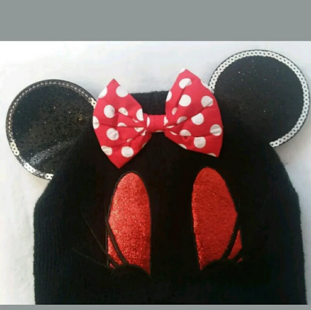 Minnie Mouse Fleece Hat Lined Fun Sparkly Winter Disney Girls